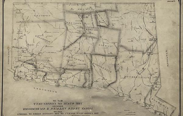 康涅狄格地图显示印第安人的小径、村庄、 & Schemdoms